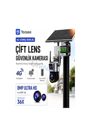 Uninet 4g Sim Kartlı Solar Çift Güneş Panelli 80 Watt 36x Optik Zoomlu Çift Kameralı Güvenlik Kamerası Router Özellikli