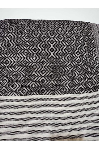 Koltuk Çekyat Örtüsü Krem Siyah Pamuklu Naturel Kolları Kaplayan Püsküllü Büyük Boy 180 X 300 Çok Renkli
