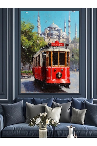 İstanbul Kırmızı Tramvay Beyoğlu Dekoratif Kanvas - Mdf Ahşap Tablo