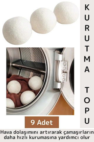Kırışıklık Azaltan Hızlı Kuruma Sürtünme Engelleyen Çamaşır Makinesi Pratik Yün Kurutma Topu 9 Adet Çok Renkli