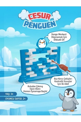 Cesur Penguen Denge Oyunu Ve Buz Kırma İnce Motor Geliştiren Eğitici 46 Parça Aile Kutu Oyunu