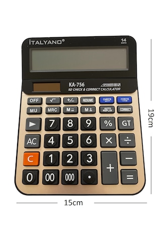 14 Haneli Profesyonel Hesap Makinesi Muhasebe İşyeri Hesap Makinesi Solar&pilli Siyah