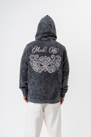 Respire Erkek Mask Off Baskılı Yıkamalı Kapüşonlu Oversize Hoodie Siyah