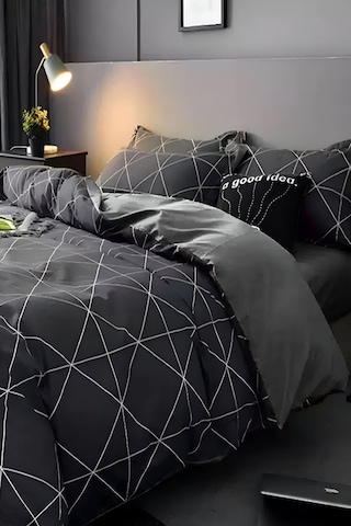 İqon Lastikli Çarşaflı Nevresim Takımı Tek Kişilik Geometric Basic Gri