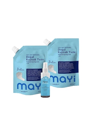 Mayi Tuz İyot İlaveli İnce Öğütülmüş Doğal Kaynak Tuzu 2 x 2 KG + Sprey Sıvı Tuz 150 ML