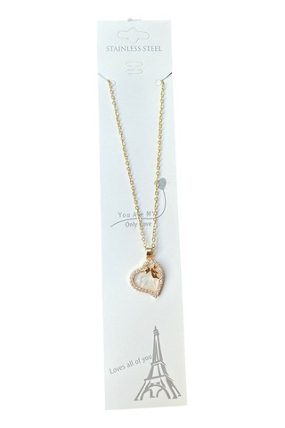 Altın Renk Beyaz Sedef Kalp Sf Zincir Çelik Kolye - 3648 Çok Renkli