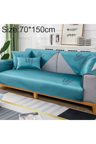 Sones Tüy Desenli Yazlık Buz İpeği Kaymaz Tam Kapsamlı Kanepe Kılıfı, Boyut: 70x150cm Mavi