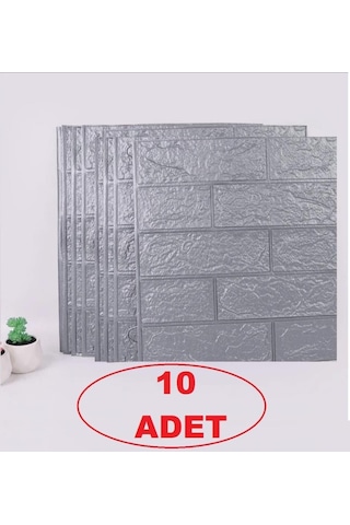 10 Adet 35x38cm Gri Kendinden Yapışkanlı Duvar Kağıdı Esnek Köpük Panel 3d Tuğla Desen