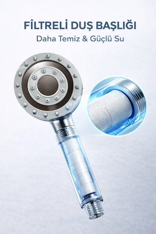 Lüx Spa Masajlı Özellikli 5 Fonksiyonlu Filtreli Duş Başlığı Gri