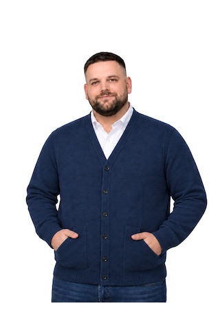 Battalmoda Erkek Büyük Beden İndigo Cepli Düğmeli Triko Hırka 3xl-4xl-5xl-6xl