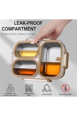 Xurunkeji Paslanmaz Çelik Öğle Yemeği Kutusu 3 Bölmeli Metal Öğle Yemeği Kabı Çelik Bento Kutusu - Okul, Ofis Ve Açık Hava İçin İdeal Krem Beyazı