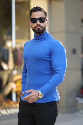 Ribac 3'lü Paket Erkek Boğazlı Balıkçı Triko Kazak Siyah-indigo-bej Çok Renkli