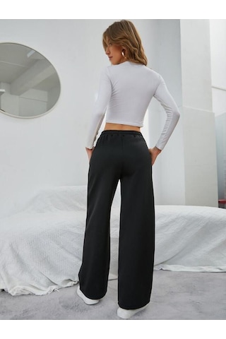 Kallima Kışlık Polarlı Yüksek Bel Siyah Bol Paça Eşofman Altı Siyah