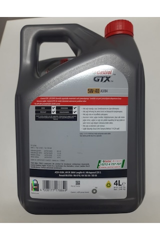 Castrol GTX 5W-40 Sentetik Motor Yağı 4 L