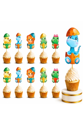 Dinozor Cupcake Süsü 10'lu Kürdan Süs Baby Dino Doğum Günü Parti Kek Süsü Dinozor Cupcake Süsü 10'lu Kürdan Süs Baby Dino Doğum Günü Parti Kek Süsü