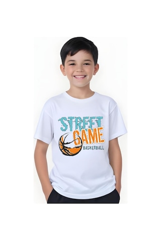 Panios Kids Street Baskılı Erkek Çocuk Yuvarlak Yaka Kısa Kollu T-shirt Beyaz