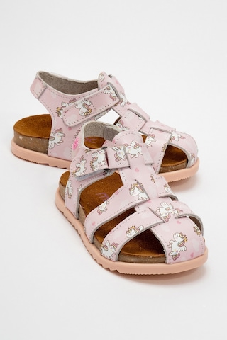 Mnpc Unisex Çocuk Pudra Hakiki Deri Mantar Tabanlı Günlük Çocuk Sandalet 25y2s10048173 Pudra