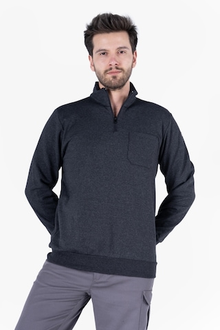 2 İplik Dik Yakalı Fermuarlı Sweatshirt Antrasit Melanj
