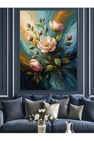Ahşap Tablo Beyaz Güller Klasik Sanat Tablosu