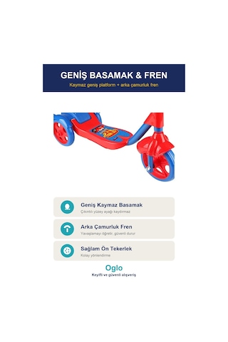 Çocuk Scooter 3 Tekerlekli Frenli Sepetli Dengeli İlk Scooter, Ayarlanabilir Gidon 3+ Yaş Kırmızı