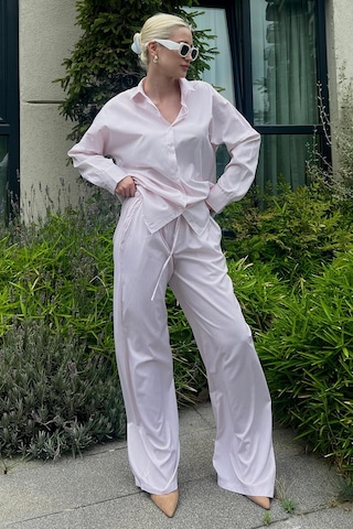 Madmext Pembe Uzun Kollu Çizgili Gömlek Pantolon İkili Takım Mg2124-pembe Pembe