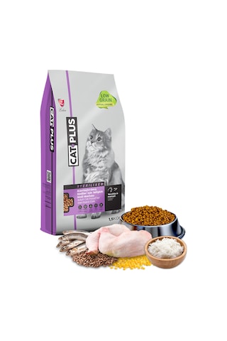 CatPlus Düşük Tahıllı Hipoalerjenik Kısırlaştırılmış Tavuklu Hamsili Yetişkin Kedi Maması 1500 G
