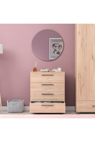 White 4 Çekmeceli Şifonyer - Florida Meşe 65x78x41 Cm Meşe