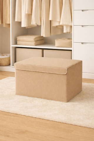 Serstil Orta Boy Kapaklı Kutu Hurç Kıyafet Battaniye Saklama Kutusu Organizer 50x40x30 Cm - Bej