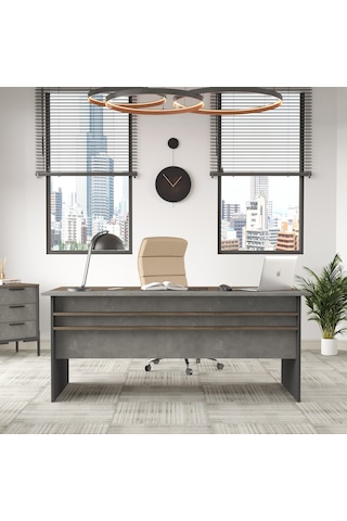 Robinhome Robin Home Berlin A Ofis Çalışma Masası 180Cm*90Cm Kahve-Beton-An Gri