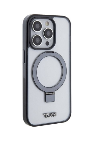 Apple Uyumlu iPhone 15 Pro Kılıf Tumı Lisanslı Magsafe Özellikli Metal Logolu Ring Standlı Silikon Beyaz
