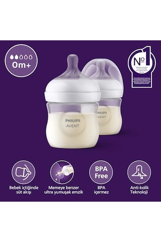 Philips Avent Doğal Tepkili Biberon 2'li Set, 125 Ml, 0-3 Ay, Akıtmaz Emzik, Kolik Ve Gaz Önleyici, Bpa İçermez, Sc