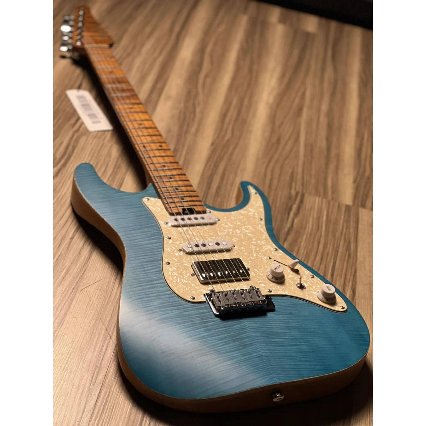 Soloking Ms-1 Classic Flat Top Fmn Roasted Flame Maple Neck İn Jeans Pacific Blue W/gigbag