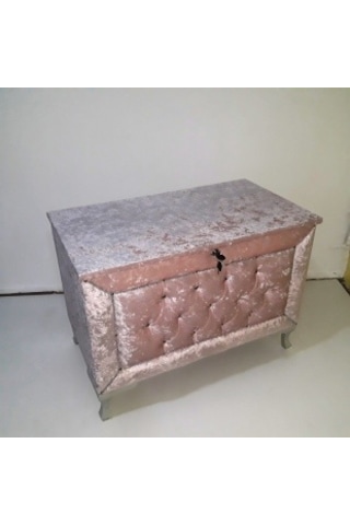 Çeyiz Sandık Kapitone Büyük Tekli Model Pembe Kadife Kumaş