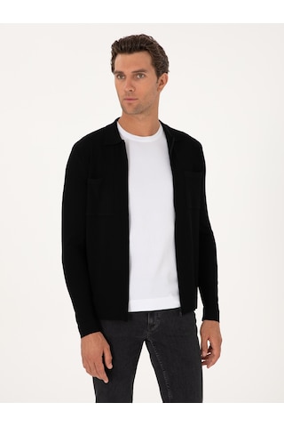Cacharel Siyah Regular Fit Fermuarlı Triko Hırka
