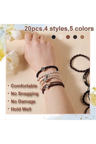 20 Adet Boho Saç Bandı Bileziği, Kadınlar Ve Kızlar İçin At Kuyruğu Tutucu Saç Bantları Çok Renkli