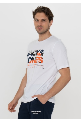 Jack & Jones Erkek Logo Baskili Kisa Kollu Tisört - Luke 12256785 White Beyaz