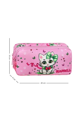 Waddell Pembe Kedi Desenli 2 Cepli Kalem Kutusu,kalemlik