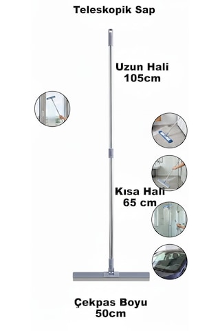 Nobera Teleskopik Su Çekpası - 360 Esnek Başlıklı Fayans Ve Yer Çekpası 50cm 65-105 Cm Ayarlanabilir Sap