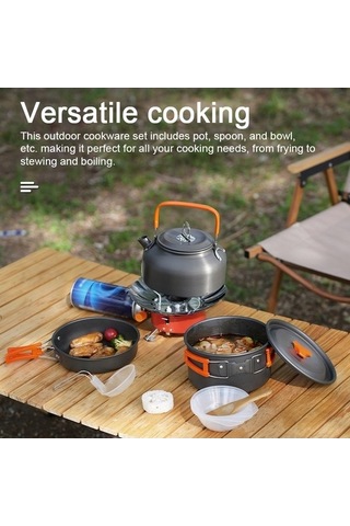 Ulzyvf Yürüyüşü Turuncu Tencere Tava Seti, Seyahat Seti Piknik Kamp Turuncu
