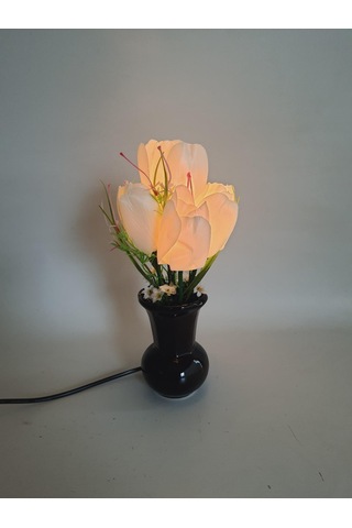 90'lar Temalı Dekoratif Işıklı Yapay Çiçek 27cm Beyaz Lale