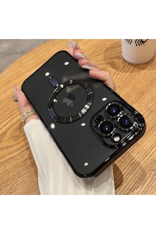 Teknomoda İphone Uyumlu 15 Pro Max Kılıf Kamera Lens Korumalı Renkli Magsafe Şeffaf Silikon Gold