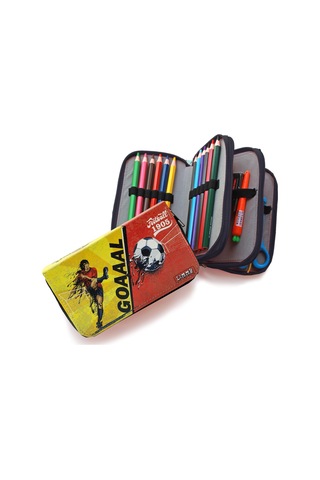 Kalem Kutusu Sarı-Kırmızı Taraftar Organizer Kalemkutu Vegan Deri Üç Bölmeli Kalemlik