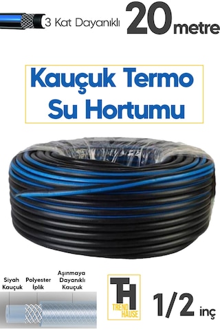 Profesyonel 1/2 İnç Termo Kauçuklu Su Hortumu Bahçe & Sanayi Kullanımına Uygun 20 Metre