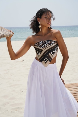 Dikiş Detay Maxi Etek Beyaz