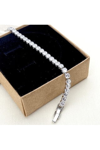 Su Yolu Bileklik Kare Kesim Pırlanta Modeli 5 Mm Zirkon Taş Silver Gümüş