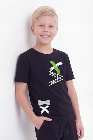 Fyk Kids 3'lü White Yazı Baskılı Yuvarlak Yaka Kısa Kollu Erkek Çocuk Yazlık Tişört Siyah - Beyaz - Gri