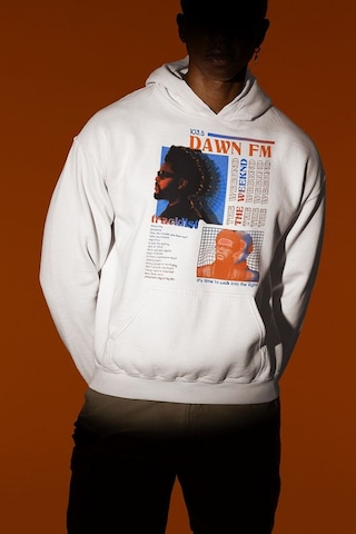 The Weeknd 103.5 Dawn Fm Baskılı Unisex Oversize Rapper Hoodie Beyaz