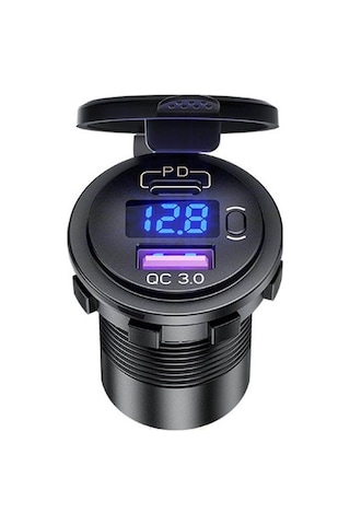 Honmex Araç Telefon Şarj Cihazı Pd+qc3.0, Voltaj Göstergeli, Anahtarlı, Mavi Işık, 60cm Kablolu Tek Qc3.0+pd