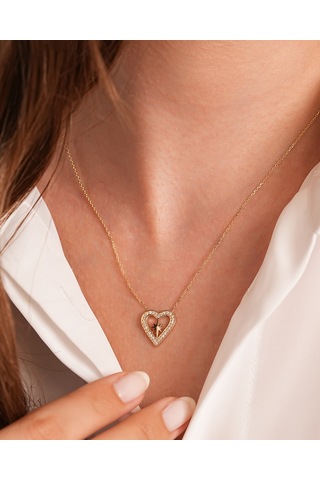 Debora Jewelry 14 Ayar Altın Kalpli Taşlı Kolye