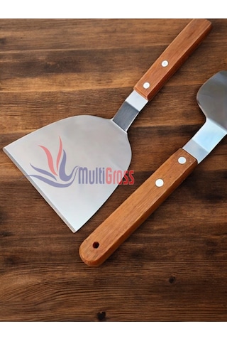 Ahşap Saplı Paslanmaz Çelik Spatula / Pasta Börek Hamburger Tatlı